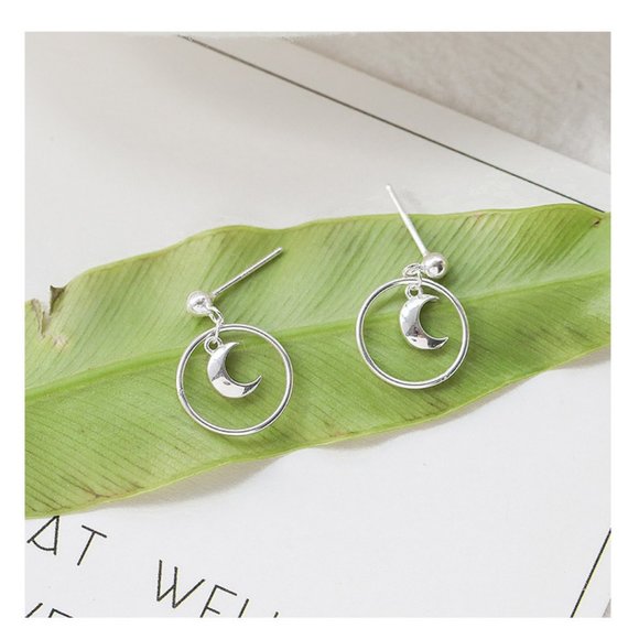 NEW 925 Sterling Silver Moon Circle Earrings - Picture 7 of 7